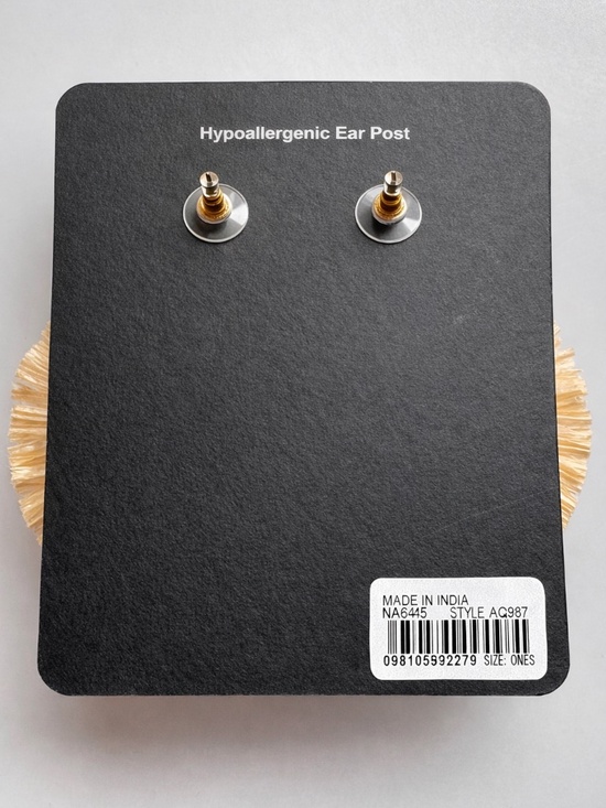 J.Crew Raffia Crystal Statement Earrings Natural Gold Boho Resort Large NWT - Picture 8 of 9